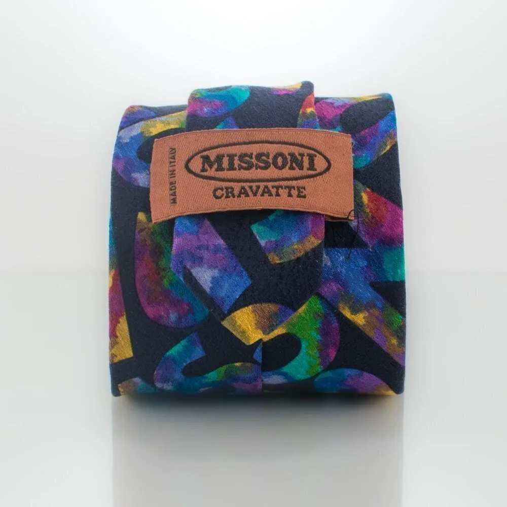 VINTAGE Silk Tie - Multicolor Letter Jumble Pattern | Missoni